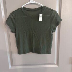 Aerie Magic Mesh Baby TShirt NWT Army Green Size S